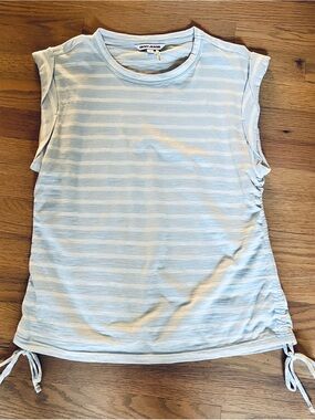 Dkny Pale Blue and White Striped Sleeveless Tank with Side Ties